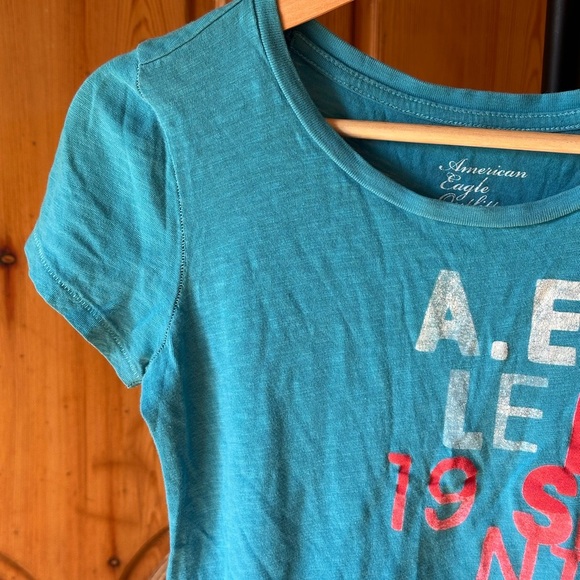 American Eagle Outfitters Teal Blue Graphic women’s Tee Y2K Med A7 - Picture 4 of 10